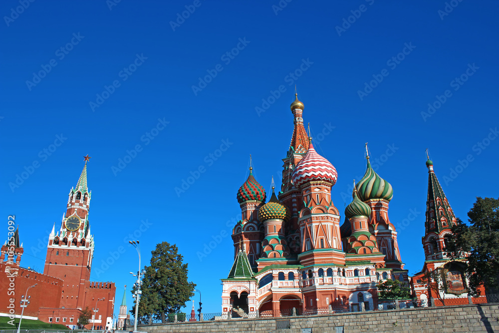 Cathedral of Basil Blessed in Moscow against the blue sky Cathedral of Basil Blessed in Moscow against the blue sky