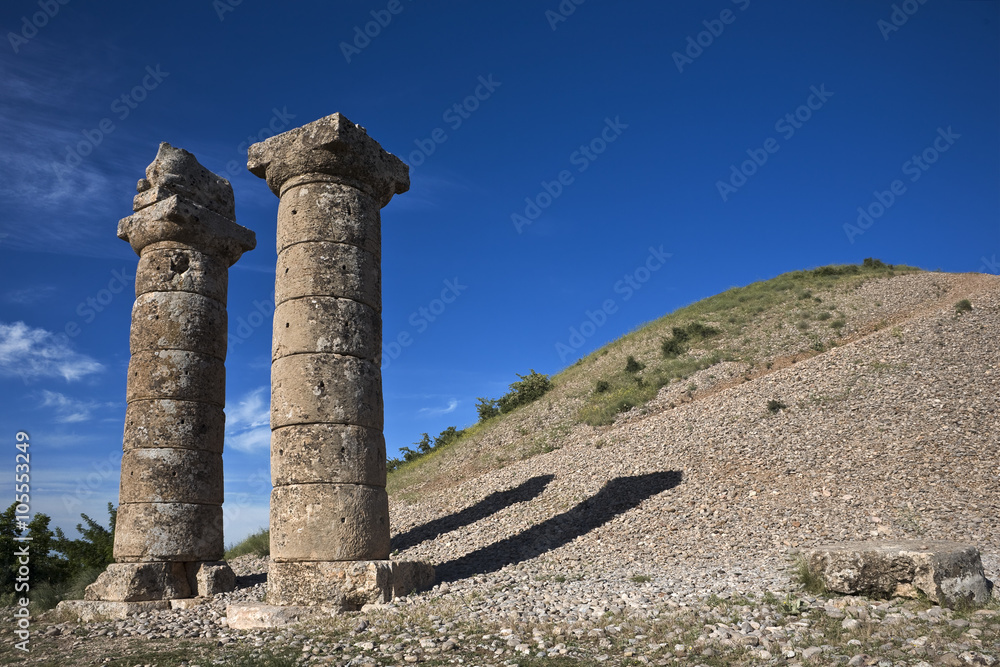 Turkey. Karakus Royal Tumulus - Doric columns surrounding 35 meter high tumulus - it's the funerary monument of the Commagene royal families