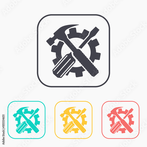 Crossed screwdriver and hammer tools, vector color icon set