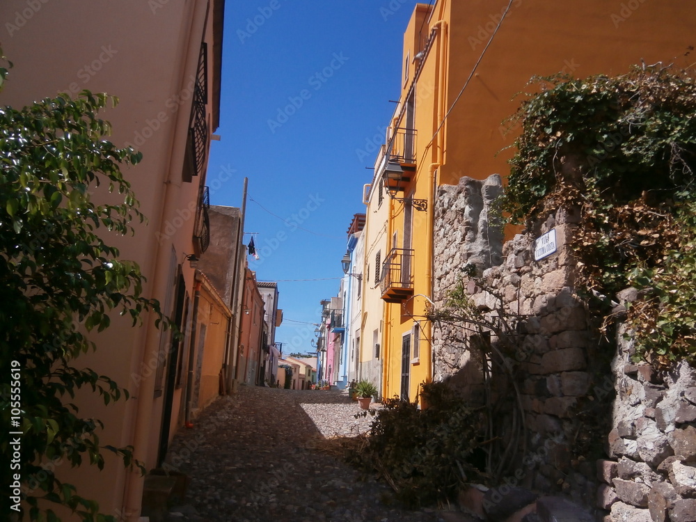 Old street in the town of Bosa in Sardinia, Italy.