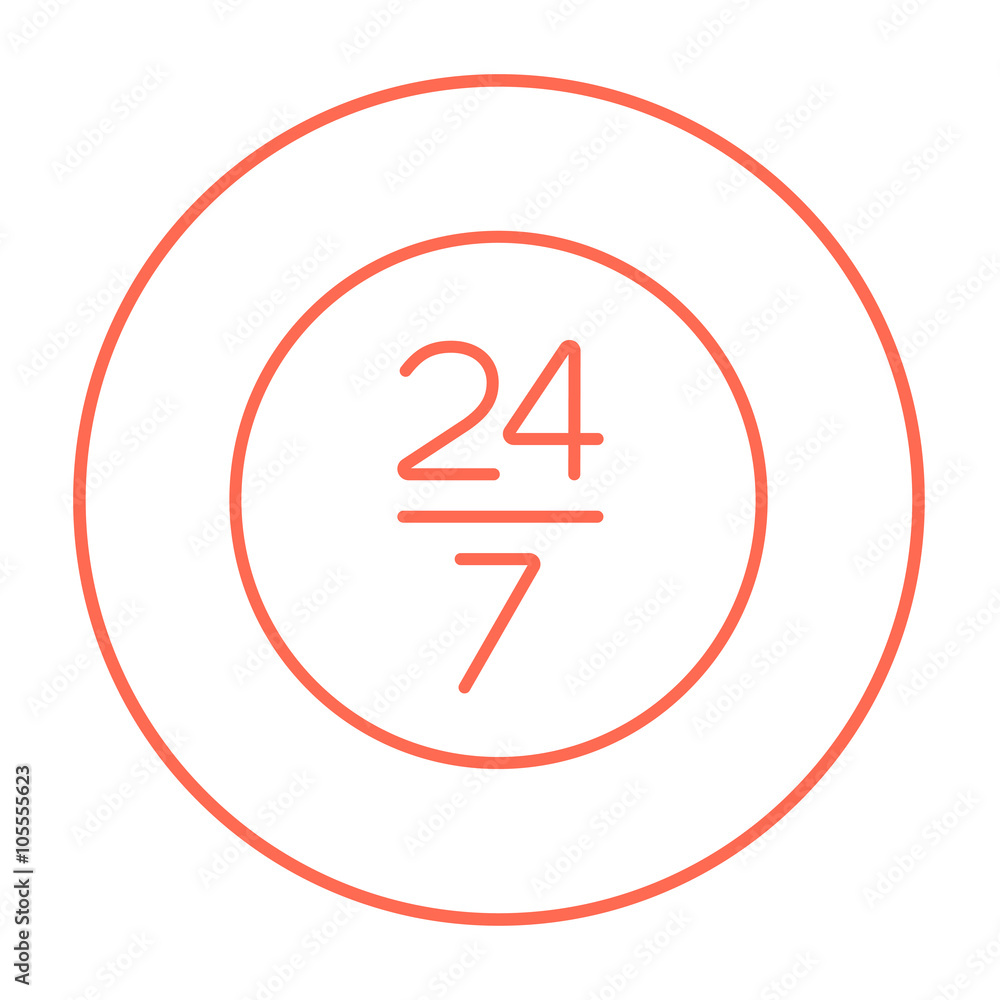 Open 24 hours and 7 days in wheek sign line icon.