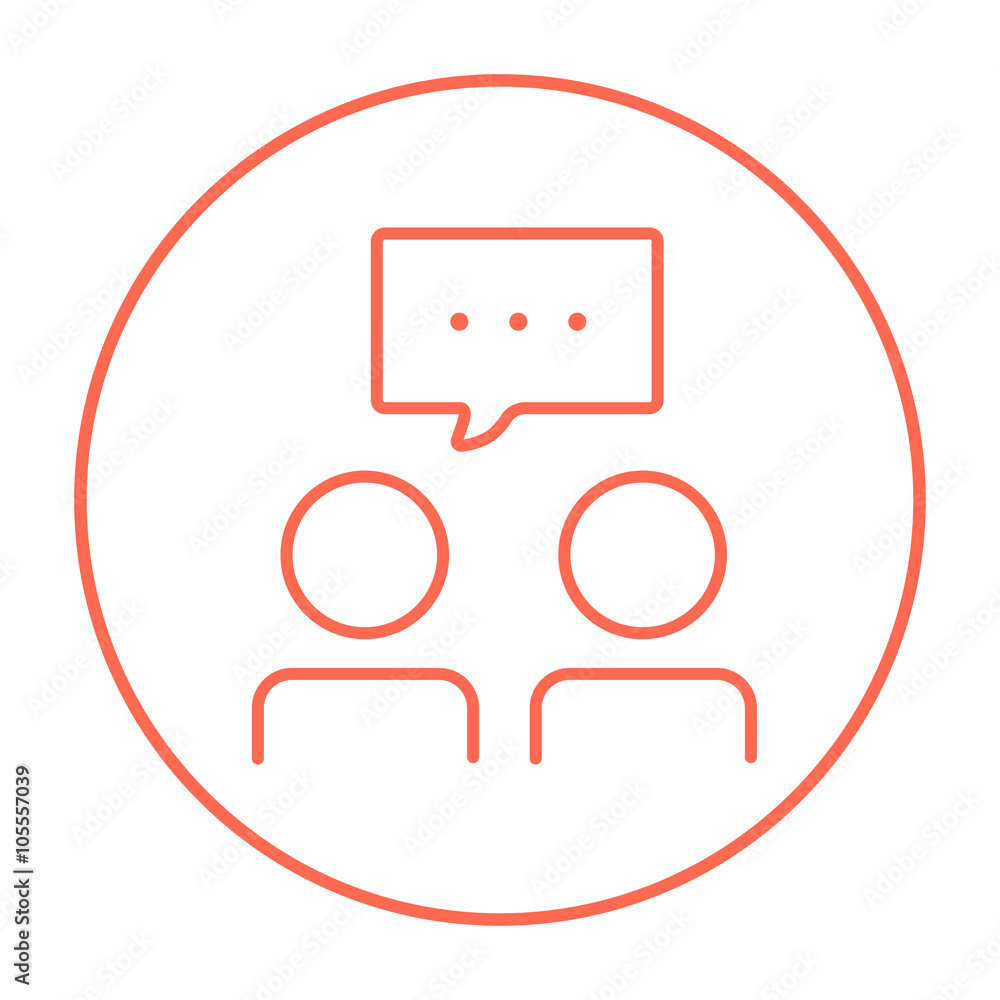 People with speech square above their heads line icon. People with speech square above their heads line icon.