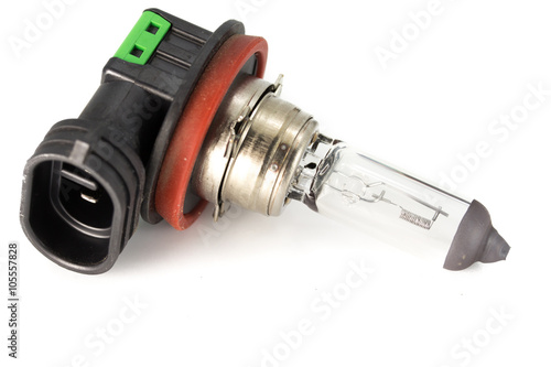A halogen car headlamp bulb with main and dipped beams