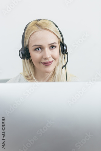 Wallpaper Mural Closeup of blond woman with headphones Torontodigital.ca