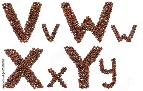 alphabet from coffee beans isolated