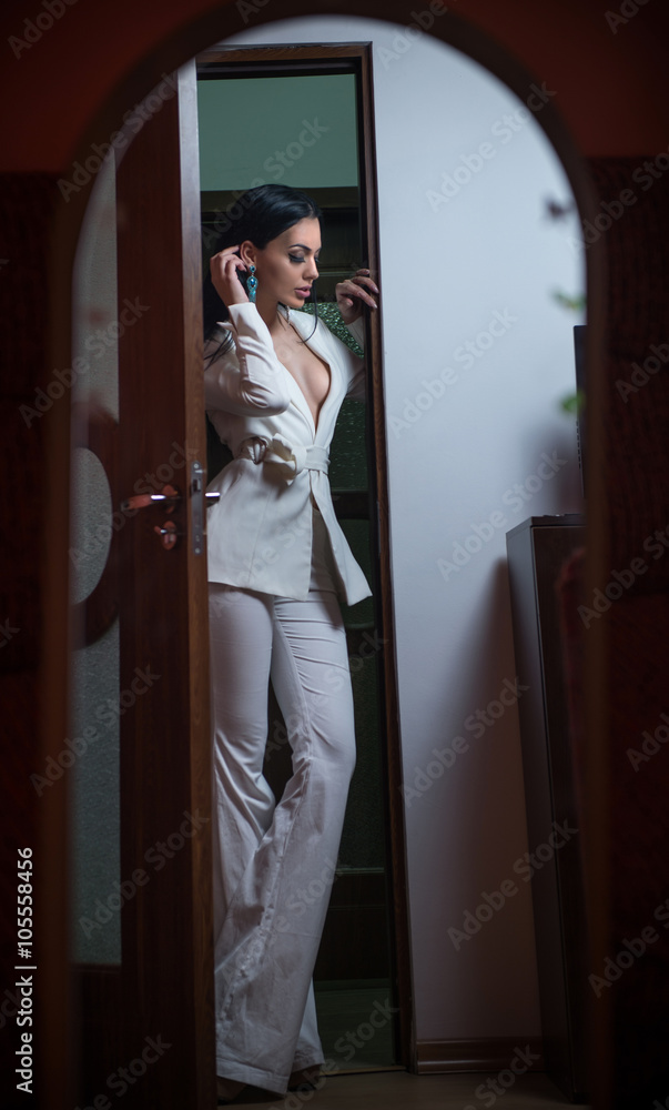 beautiful brunette woman in elegant 