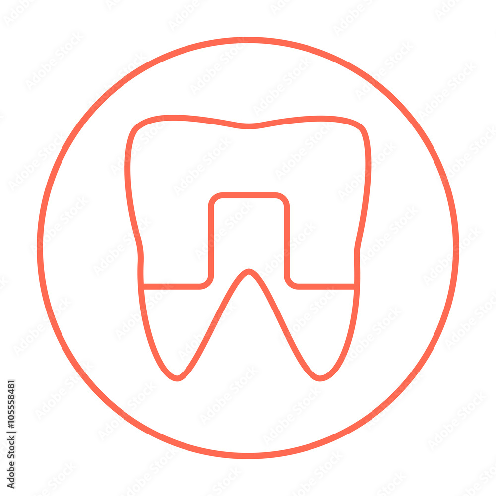 Fototapeta premium Crowned tooth line icon.