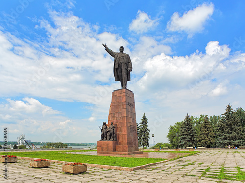 Lenin Monument in Zaporizhia, Ukraine. The monument was erected in 1964. The demolition of the monument started on March 16, 2016. photo