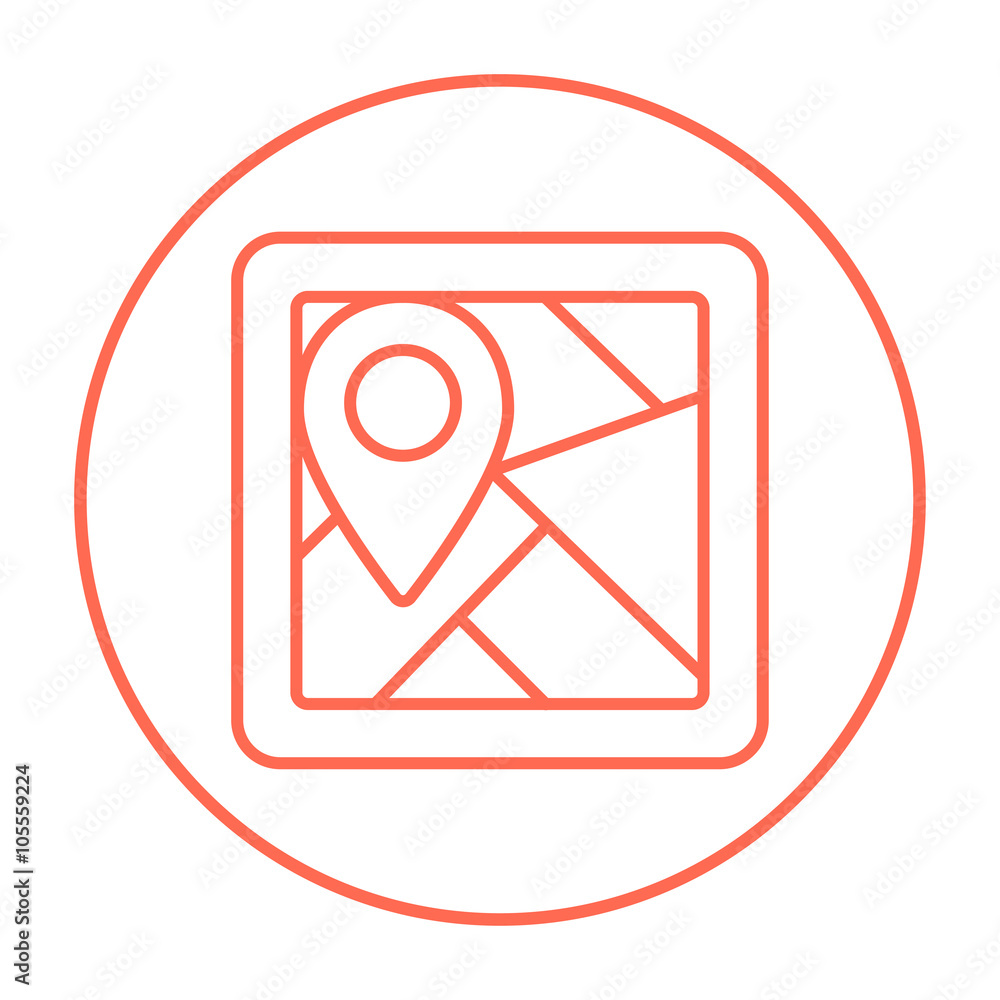 Map with pointer line icon. Map with pointer line icon.