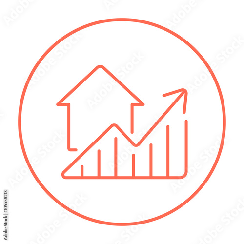 Graph of real estate prices growth line icon.