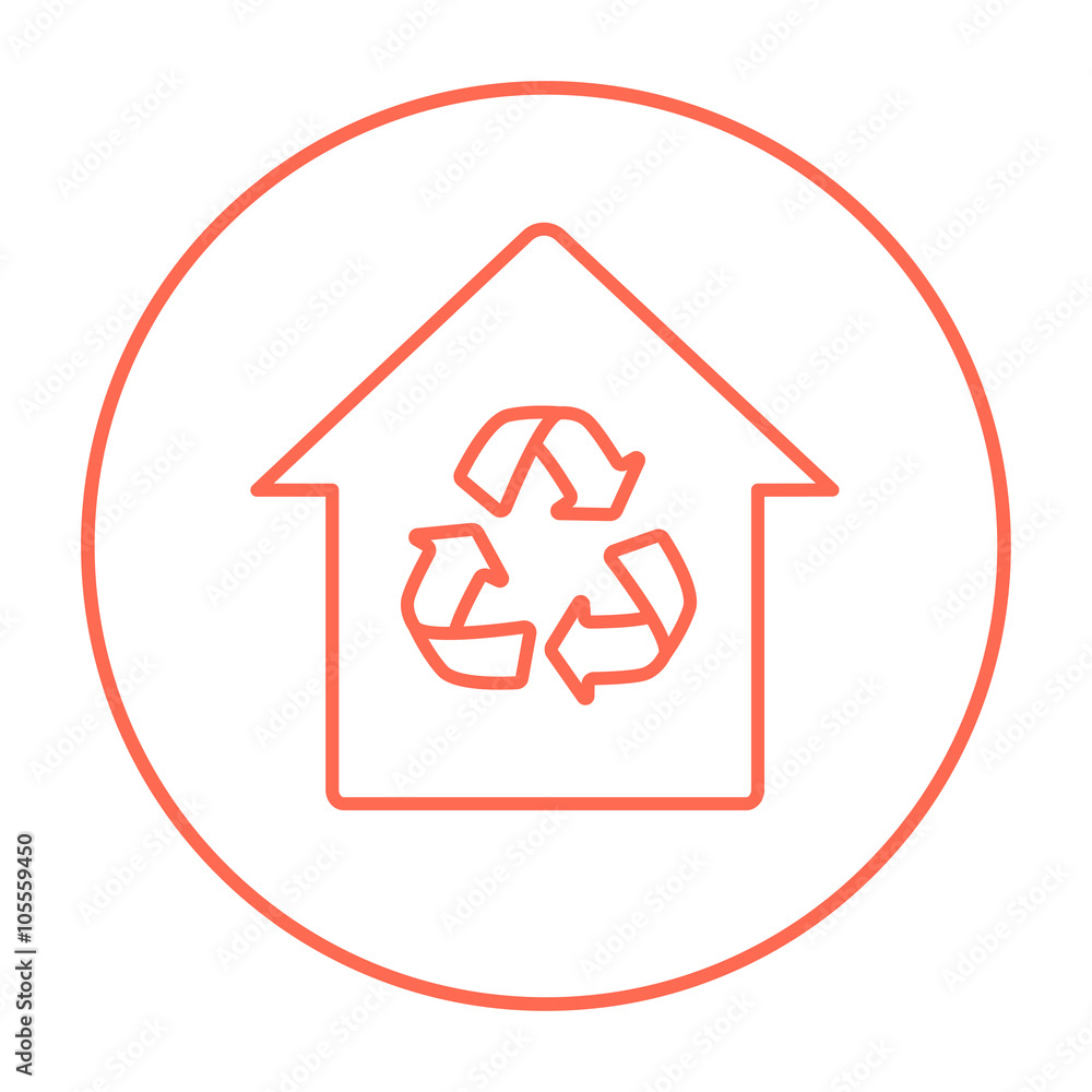 House with recycling symbol line icon. House with recycling symbol line icon.