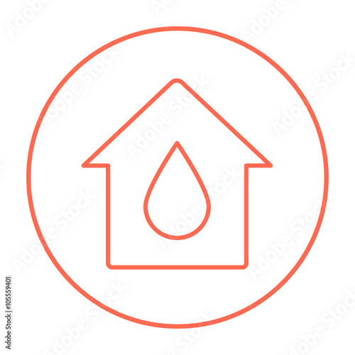 House with water drop line icon.