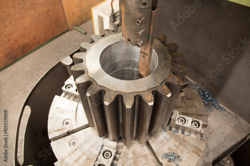 Center metal lathe machine in turnery workshop