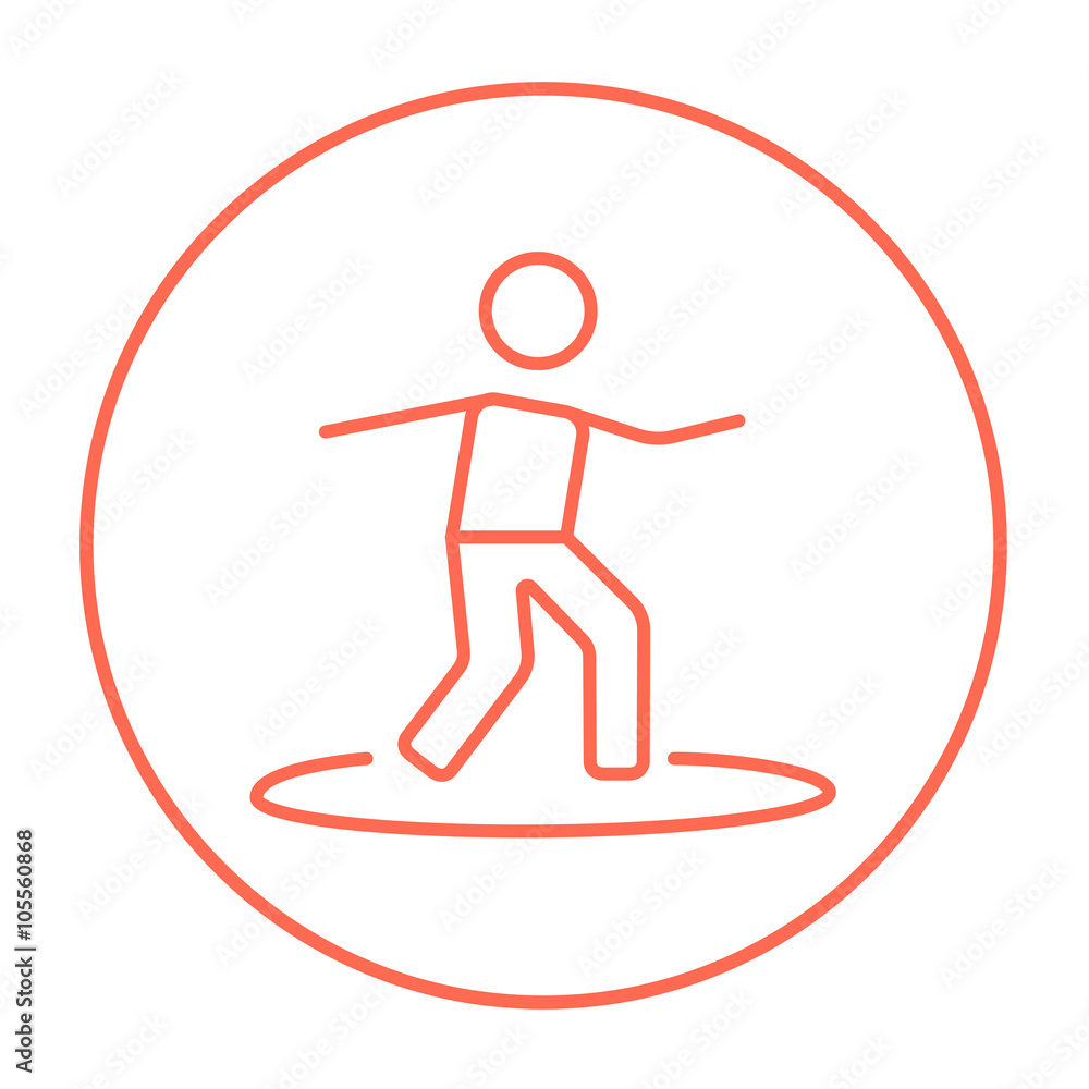 Male surfer riding on surfboard line icon. Male surfer riding on surfboard line icon.