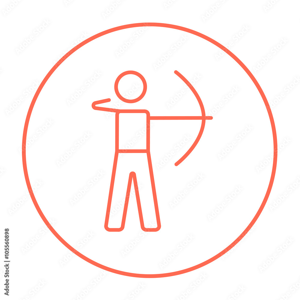 Archer training with bow line icon. Archer training with bow line icon.