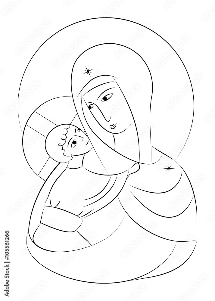 Blessed Virgin Mary Madonna with child icon abstract drawing Blessed Virgin Mary Madonna with child icon abstract drawing