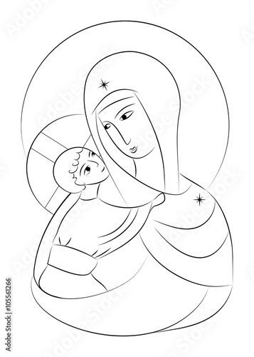 Blessed Virgin Mary Madonna with child icon abstract drawing