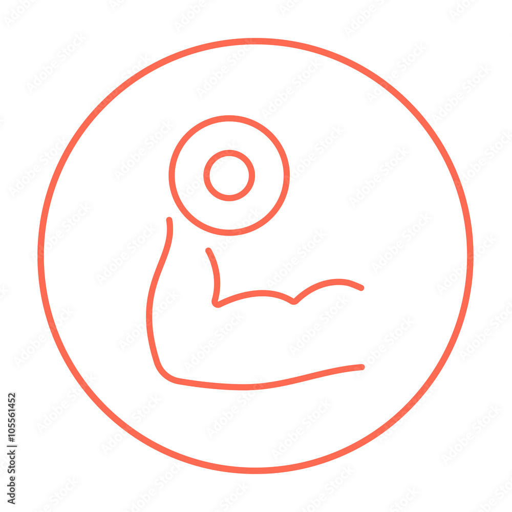 Fototapeta premium Arm with dumbbell line icon.