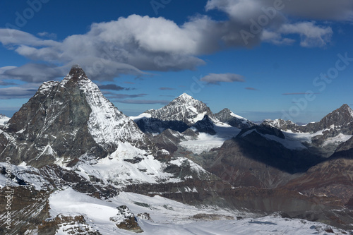 Winter panorama of mount Matterhorn  Canton of Valais  Alps  Switzerland 