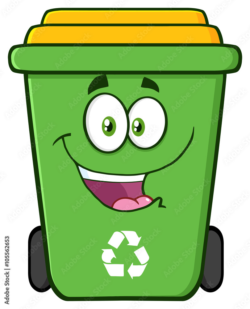 Happy Green Recycle Bin Cartoon Character Stock Vector Adobe Stock