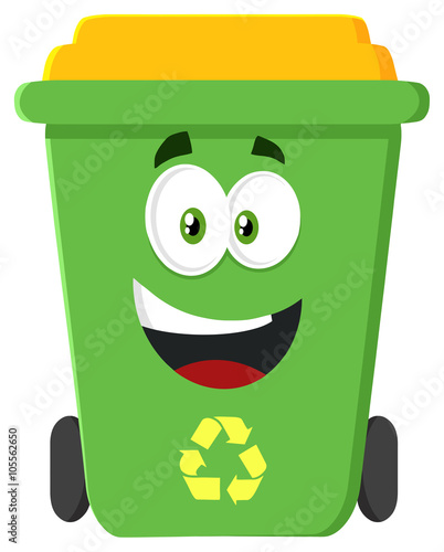 Happy Green Recycle Bin Cartoon Character Modern Flat Design