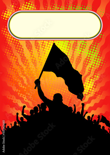 background with silhouette of people with banners