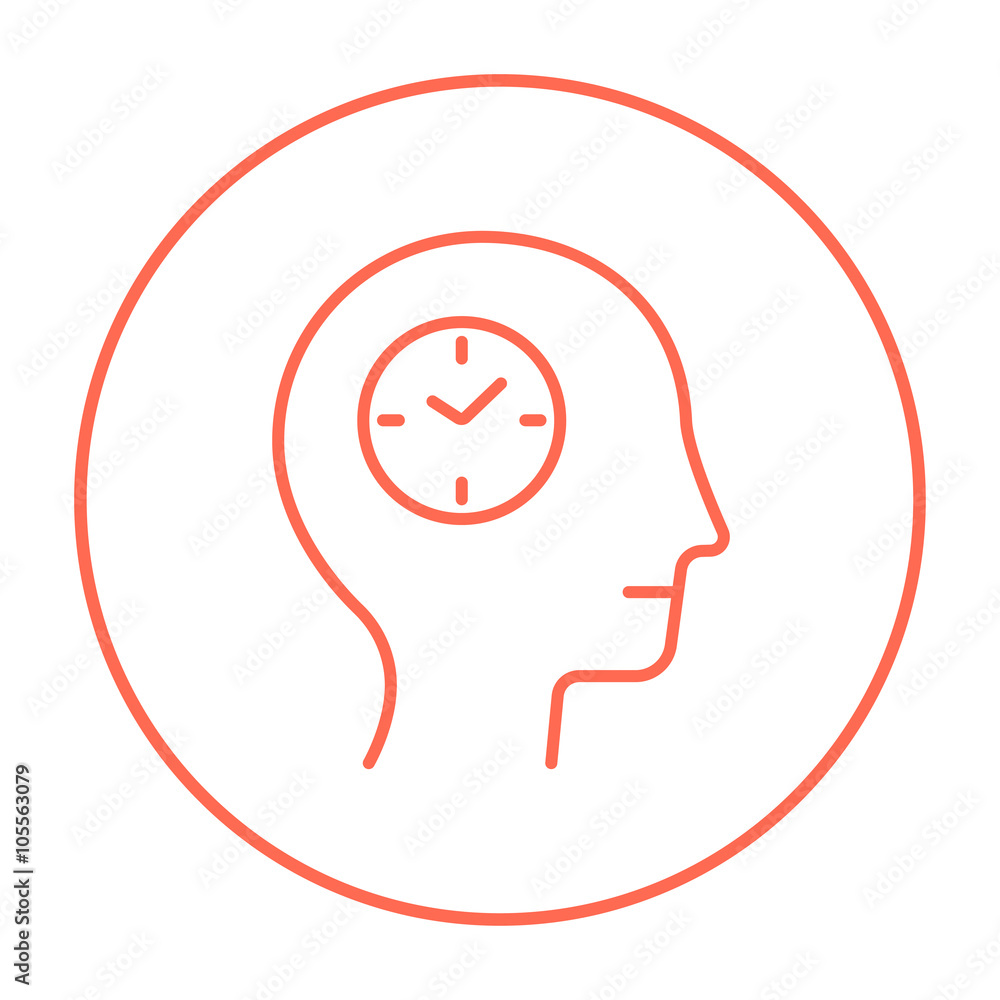 Human head with clock line icon. Human head with clock line icon.