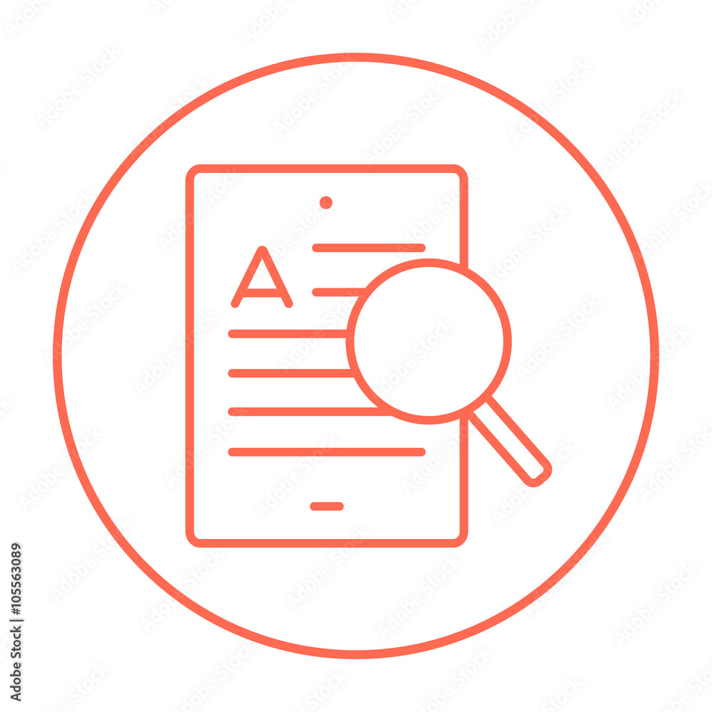 Tablet and magnifying glass line icon. Tablet and magnifying glass line icon.