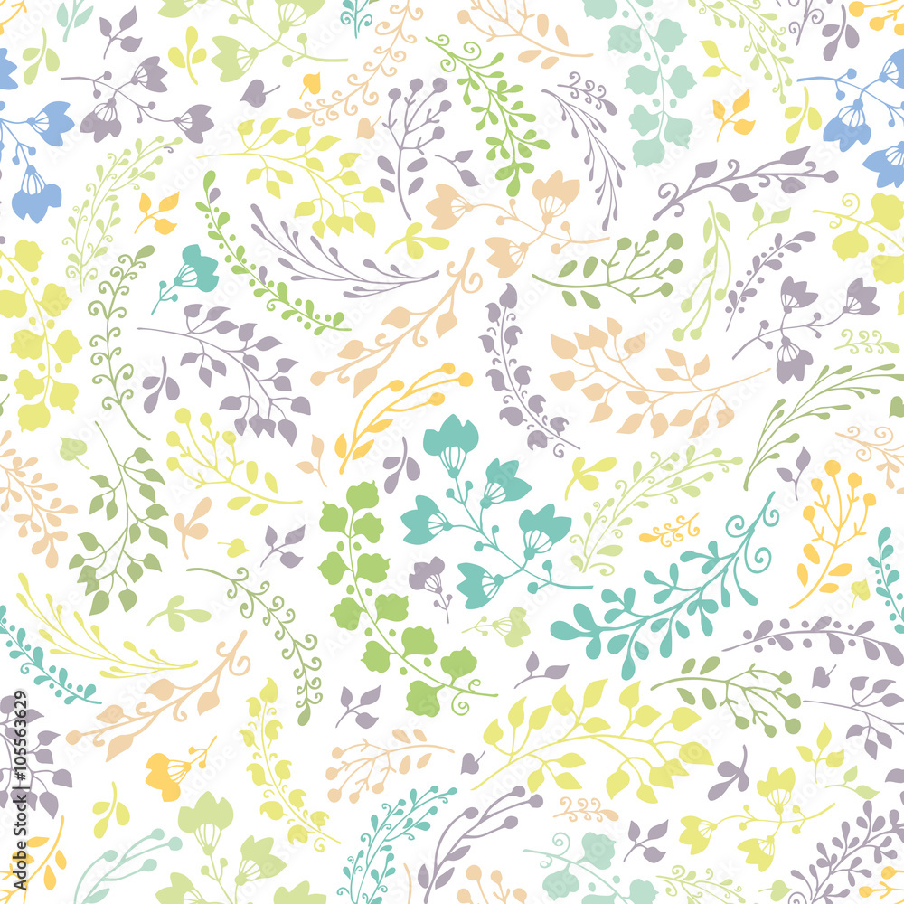 Doodles hand drawn branches seamless pattern.Silhouette