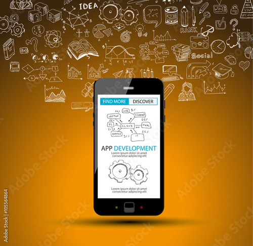 App Development Concept Background with Doodle design style :user interfaces,