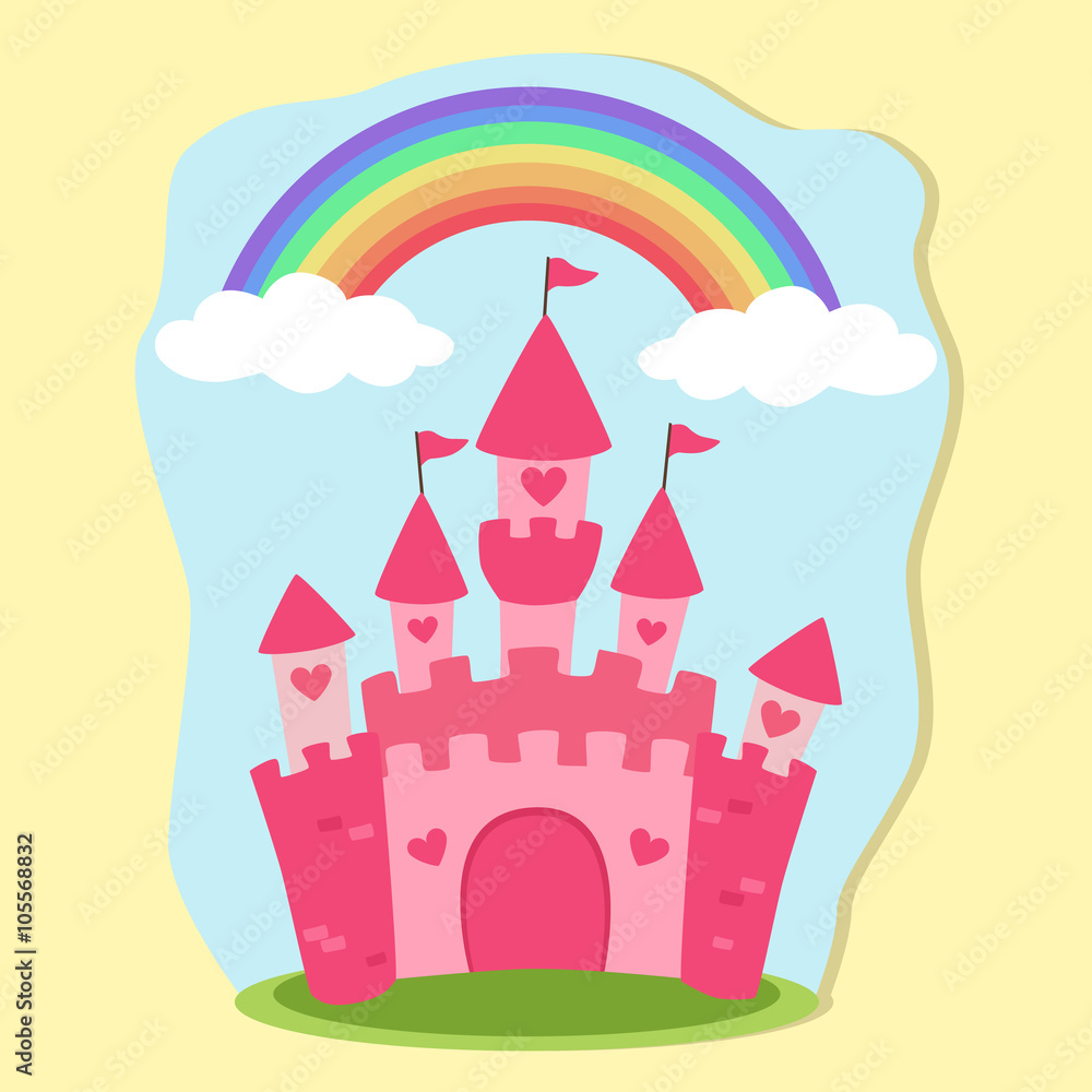 Whimsical Castle Rainbow Embroidery (Pink) Corded