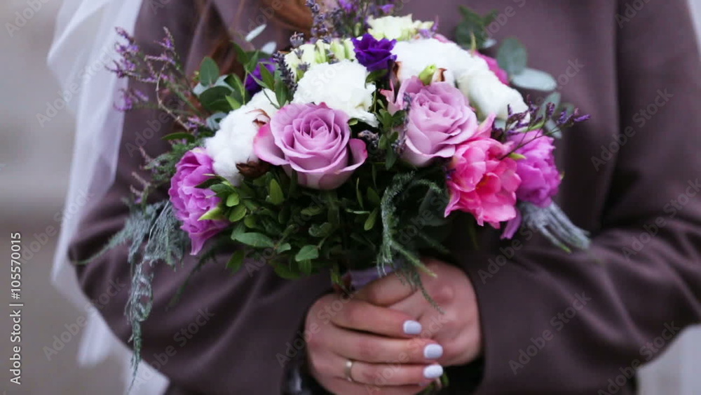 Colorful Wedding Bouquet At Bride's Hands Colorful Wedding Bouquet At Bride's Hands