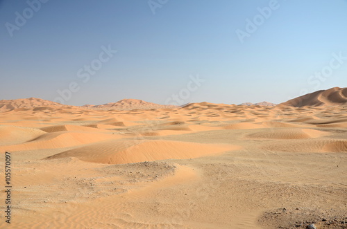 Sand dune field under blue sky sahara