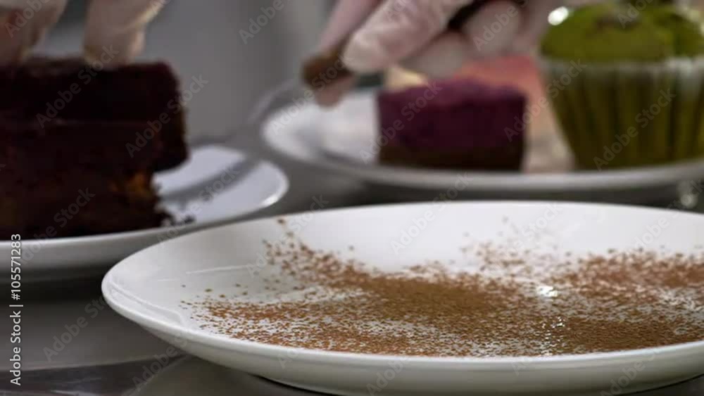 Amazing delicious chocolate cake. Close up. Slow motion Amazing delicious chocolate cake. Close up. Slow motion