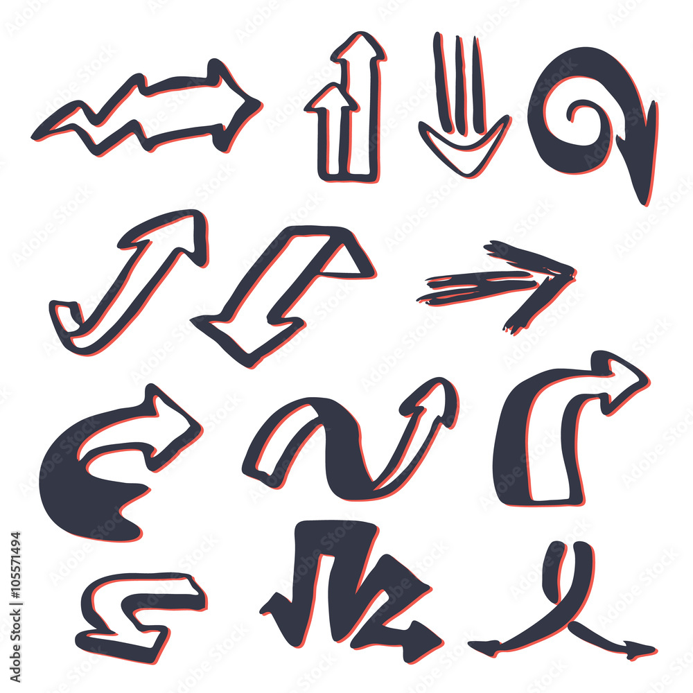 Vector set of different arrows.Hand drawn arrow collection.