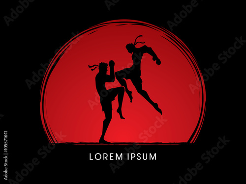 Muay Thai, Thai Boxing, designed on sunset background graphic vector