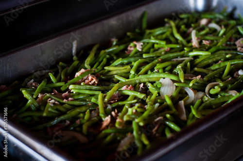 Country style green beans in catering dish photo