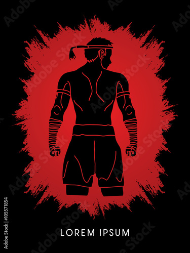 Muay Thai, Thai Boxing, Sport pose, design on grunge frame background graphic vector.