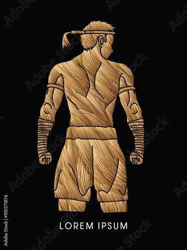 Muay Thai, Thai Boxing, Sport pose, design using gold grunge brush graphic vector.