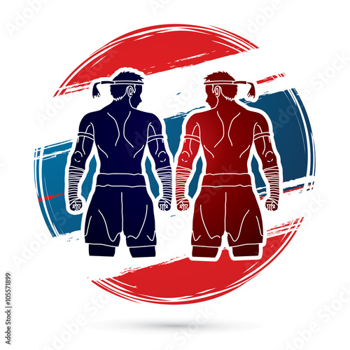 Muay Thai, Thai Boxing, Sport pose, design on Thailand Flag background graphic vector.