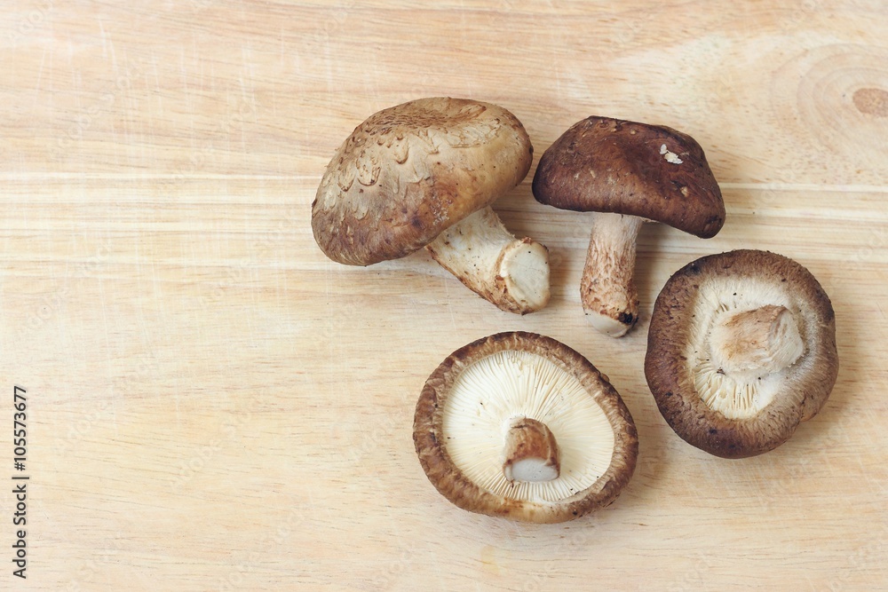 Shiitake mushroom on wooden table