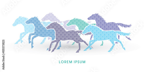 7 horses running, designed using luxury geometric pattern graphic vector.