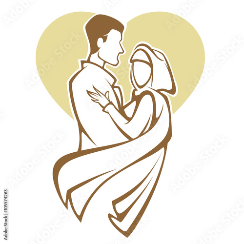 muslim wedding, bride and groom, romantic couple in elegant styl