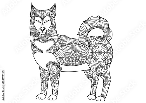 Alaskan malamute dog line art design for tattoo, t shirt design,card, coloring book for adult and so on