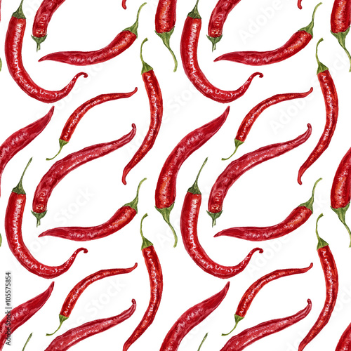 seamless pattern with watercolor red chili peppers