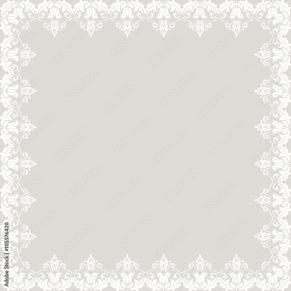Classic white frame with arabesques and orient elements. Abstract pastel ornament Classic white frame with arabesques and orient elements. Abstract pastel ornament