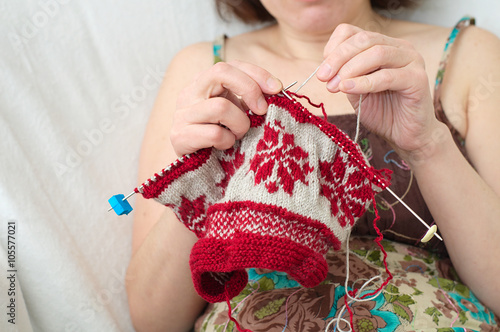 Woman craftwork knitting