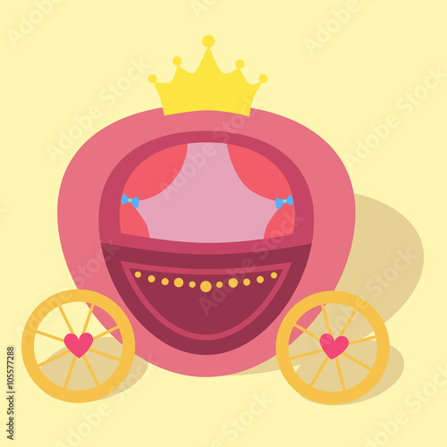 Vector illustration of Princess Pink Horse Drawn Carriage with cute ornament in cream background.