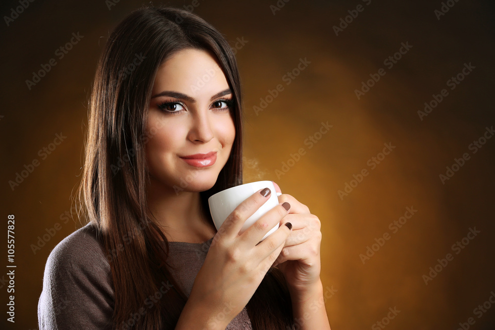Portrait of pretty woman with cup of coffee Portrait of pretty woman with cup of coffee