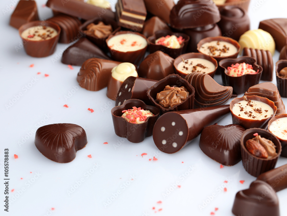 Assorted chocolate candies, isolated on white Assorted chocolate candies, isolated on white